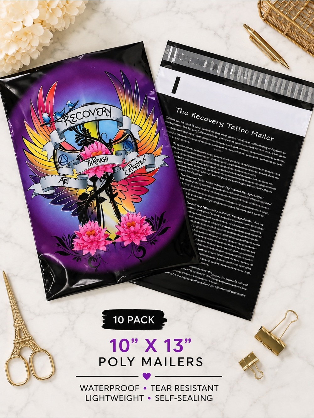 NEW Recovery Tattoo 10” x 13” Poly Mailers – Pack of 10